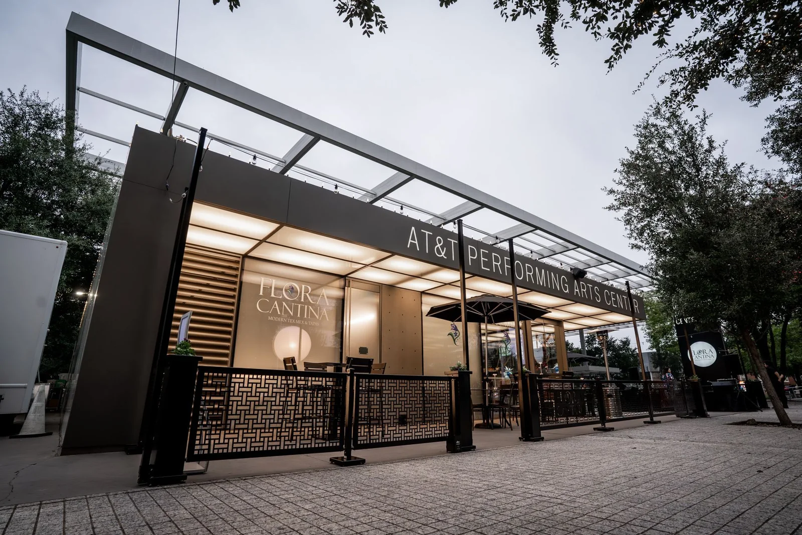 The Flora Cantina patio and Arts District frontage