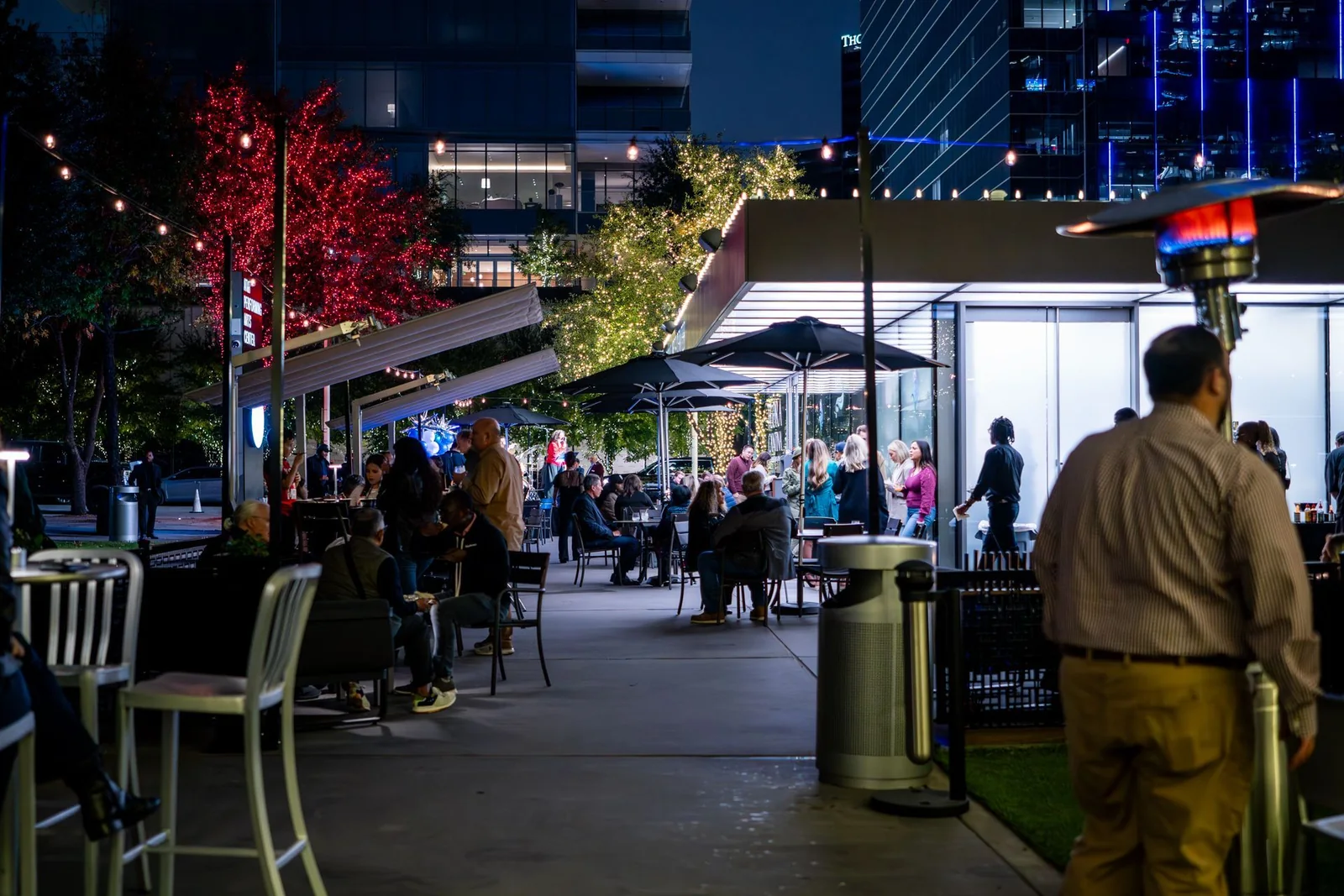 The Flora Cantina patio in the evening