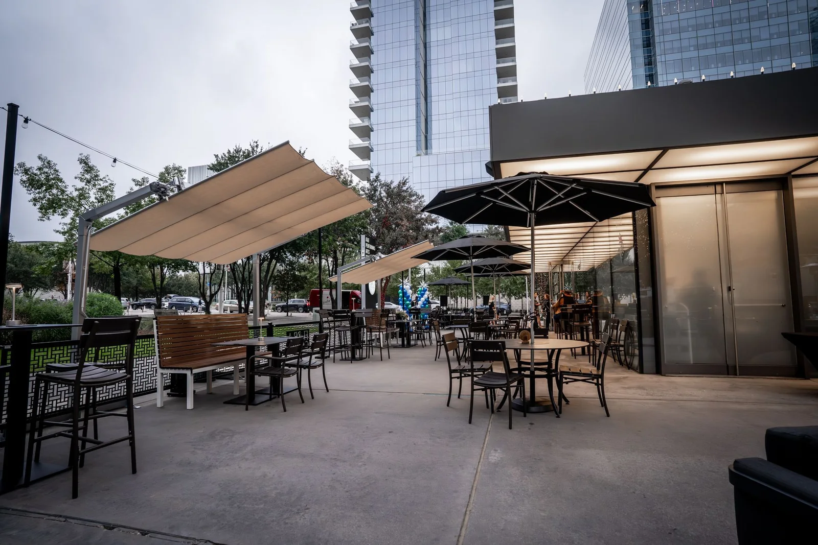 Shaded patio seating